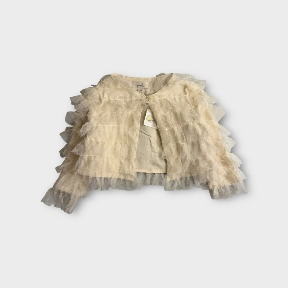Peek Cream Striped Smocked Tulle Dress & Light Matching Jacket